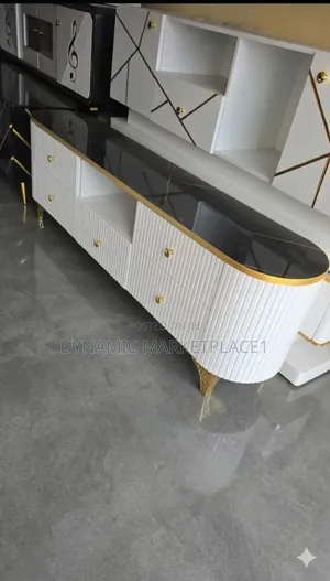 Modern Fluted Tv Console With Faux Marble Top Tv Stand
