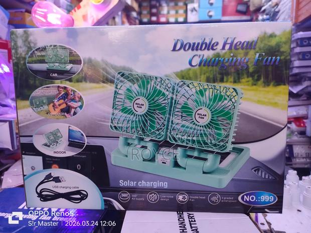 Rechargeable Solar Panel Double Head Car Fan - thumbnail 2