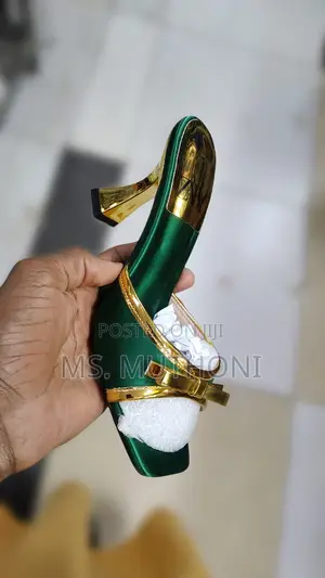 Gold Slip-on Heels Feature a Square-Toe Design 37-41