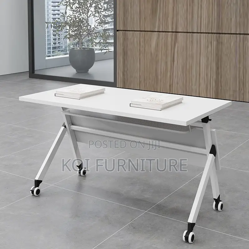 Office Desk : 1.2m Modern White Foldable Training Table,