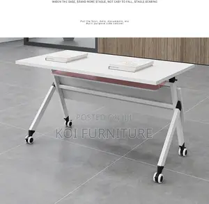 Office Desk : 1.2m Modern White Foldable Training Table,