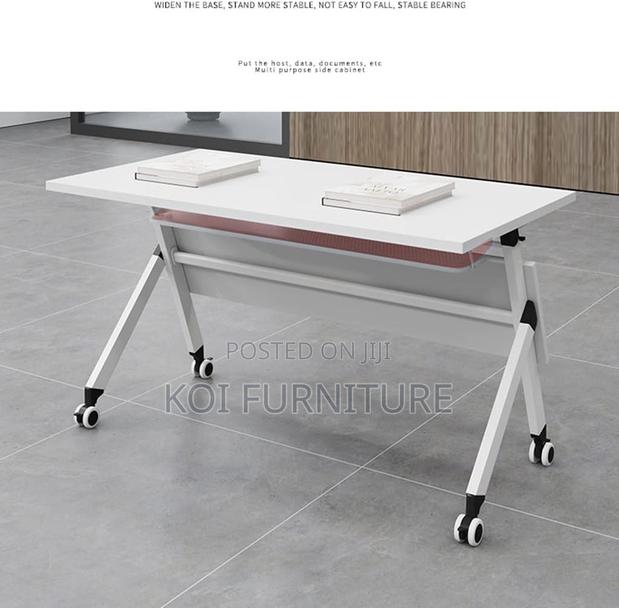 Office Desk : 1.2m Modern White Foldable Training Table, - thumbnail 3
