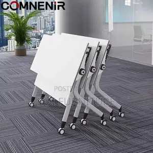 Office Desk : 1.2m Modern White Foldable Training Table,