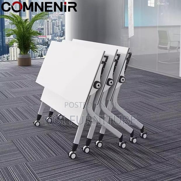 Office Desk : 1.2m Modern White Foldable Training Table, - thumbnail 4