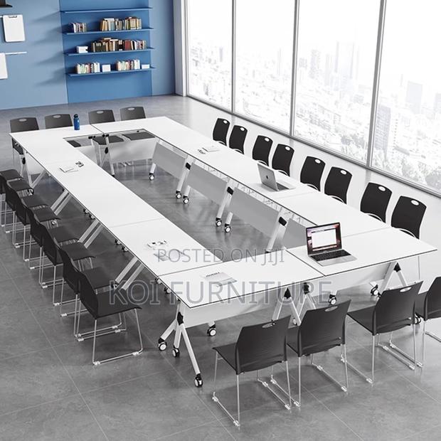 Office Desk : 1.2m Modern White Foldable Training Table, - thumbnail 5
