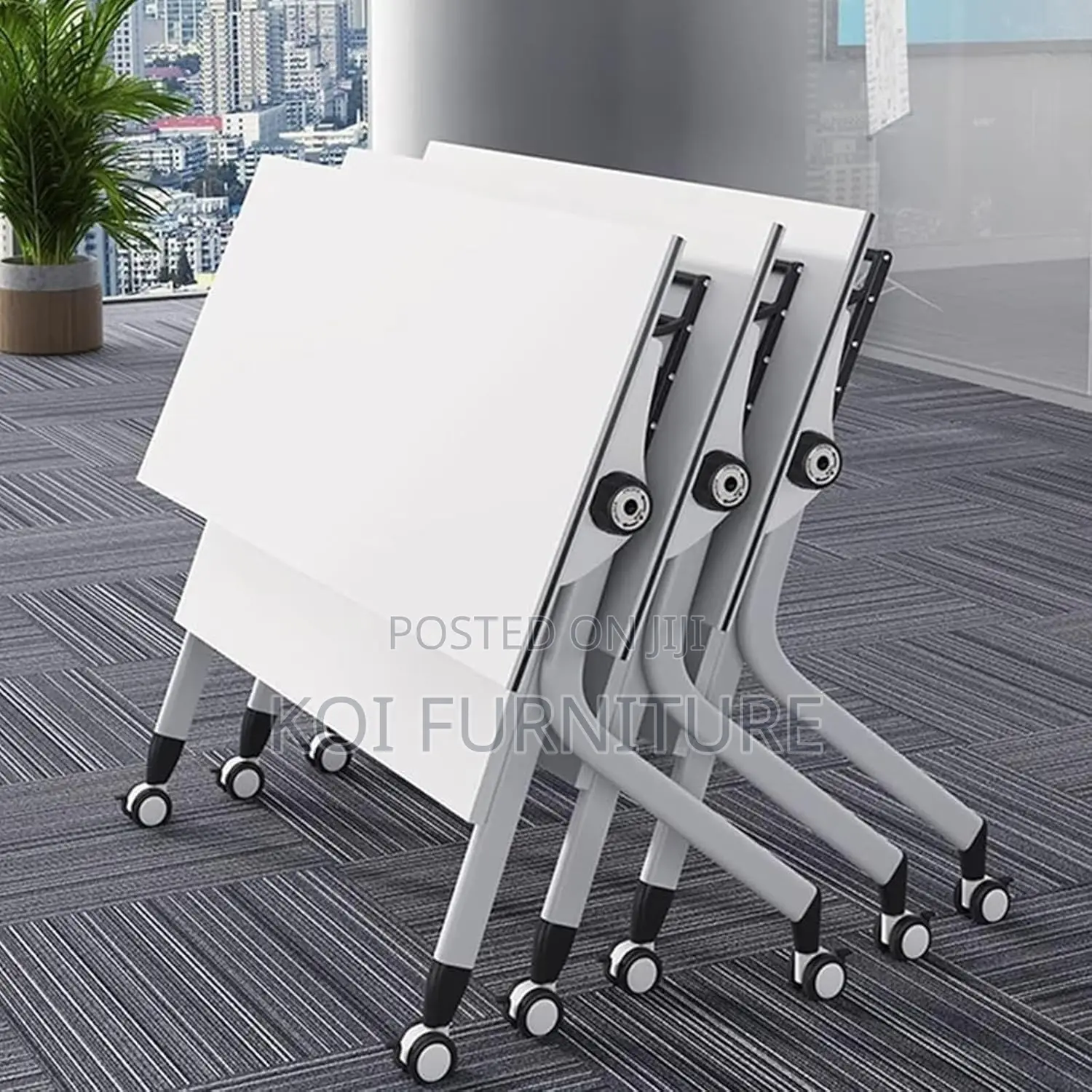 Office Desk : 1.2m Modern White Foldable Training Table,