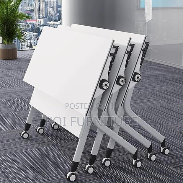 Office Desk : 1.2m Modern White Foldable Training Table, - thumbnail 7