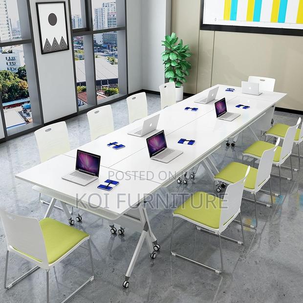 Office Desk : 1.2m Modern White Foldable Training Table, - thumbnail 8