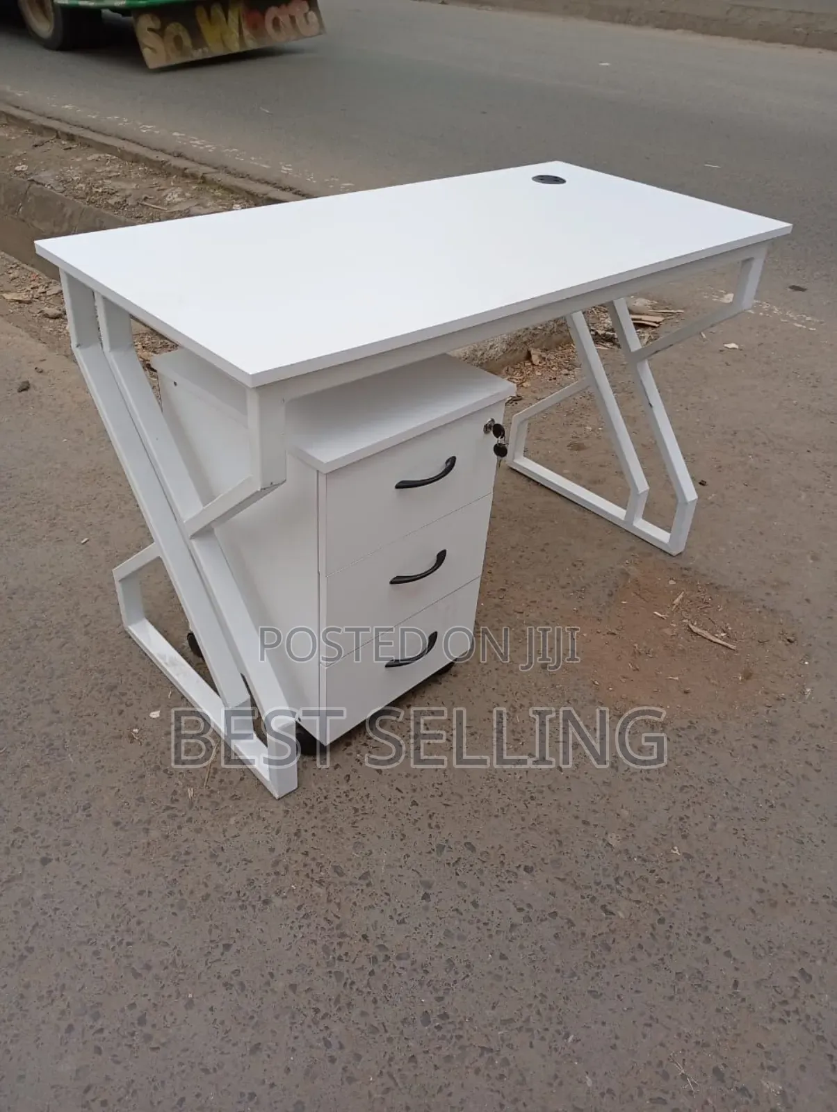 All White Metallic Stand Table and Drawers
