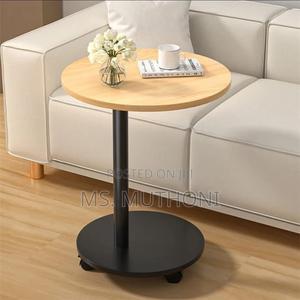 Round Wooden Coffee Side Table With Wheels - thumbnail 2