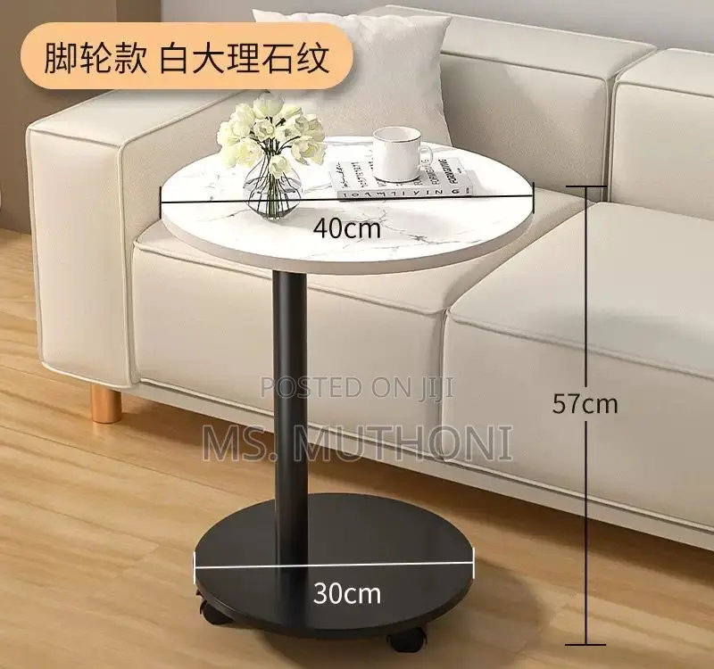 C-Shaped Side Table With a Faux Marble Top,