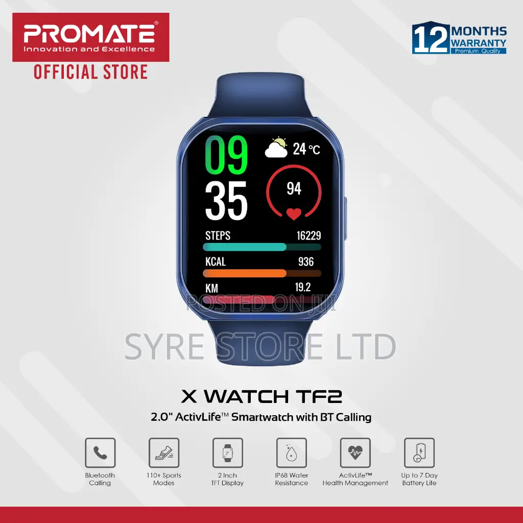 Bt Calling, Ip68 Waterproof Smartwatch-Promate Xwatch-Tf2