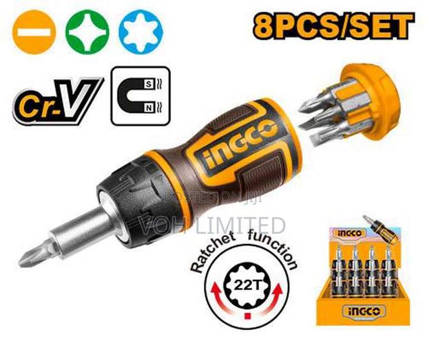 Ingco Akisds1728 8 In 1 Stubby Ratchet Screwdriver Set