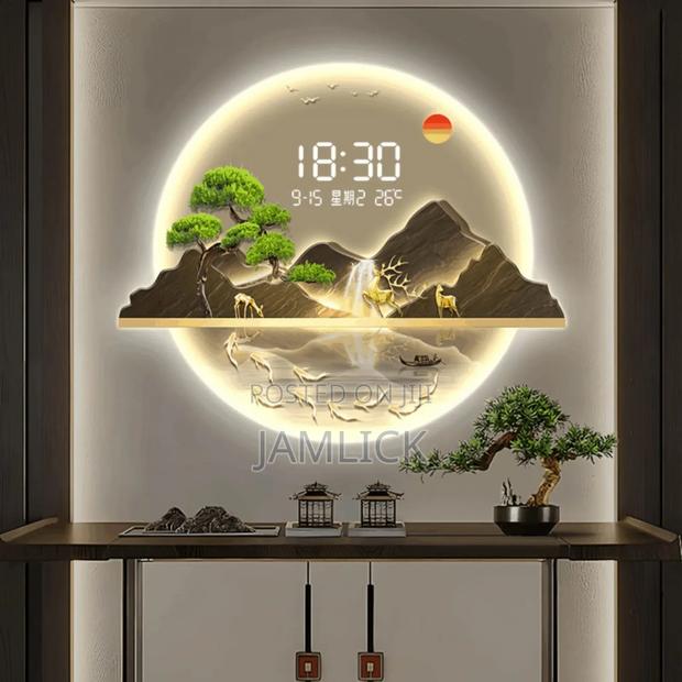 60×80 Round Greeting Pine 3d Led Decorative Wall Clock - Gh - thumbnail 2