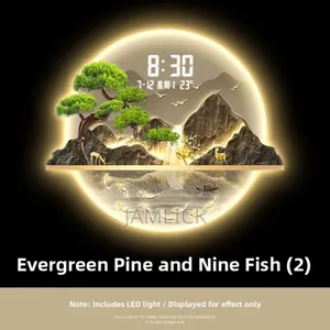 60×80 Round Greeting Pine 3d Led Decorative Wall Clock - Gh
