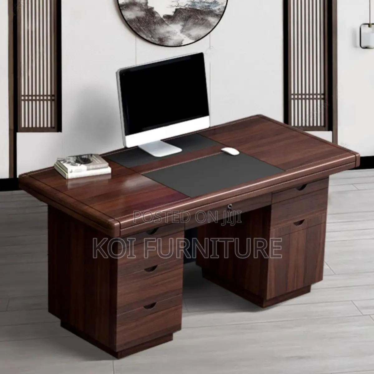 Office Desk : 1.4m Mahogany Finish Executive Office Desk