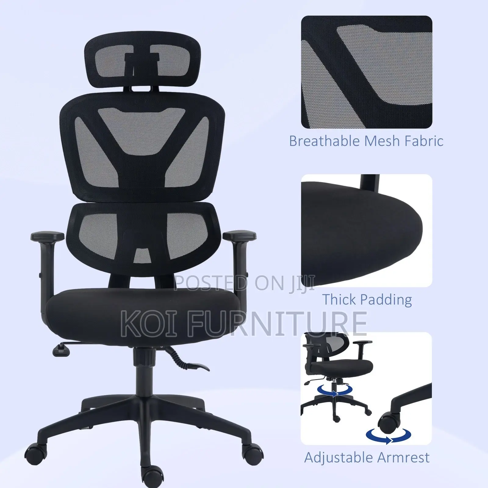 Office Chair : Vinsetto High‐Back Ergonomic Mesh Office Chair,