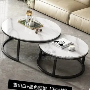 Modern Luxury 2in1 Pure Marble Nesting Tables With Black Stand