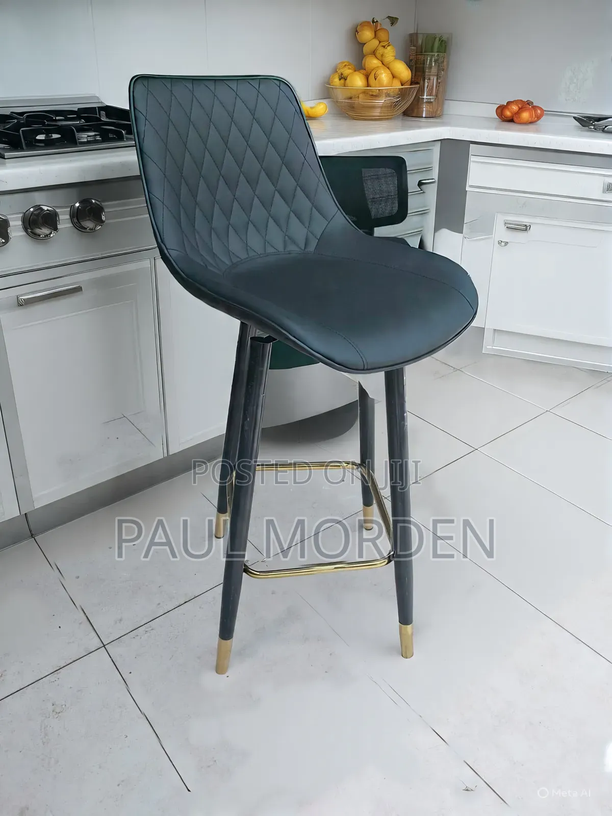 Leather Barstools With Hold-Accented Legs