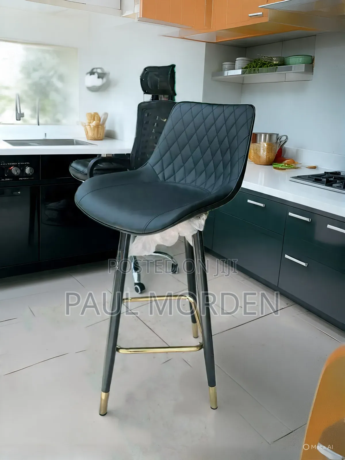 Leather Barstools With Hold-Accented Legs