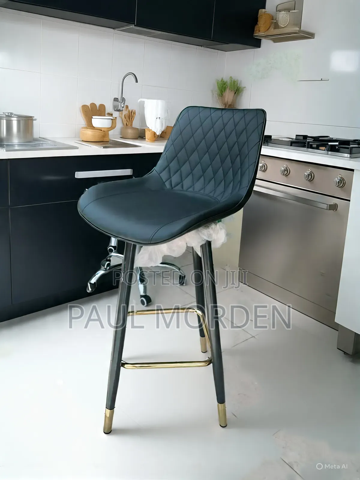 Leather Barstools With Hold-Accented Legs