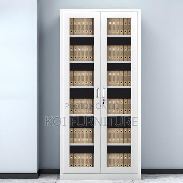 Office Cabinet; Two Doors Gray Steel Metallic Document Cabinet