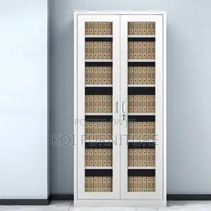 Office Cabinet; Two Doors Gray Steel Metallic Document Cabinet