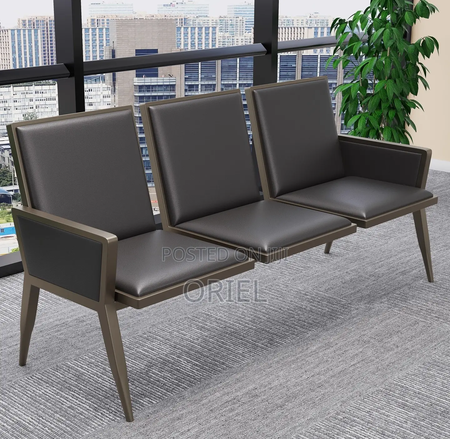 Reception Benches:- 3-Link Metal Reception Bench for Waiting Area