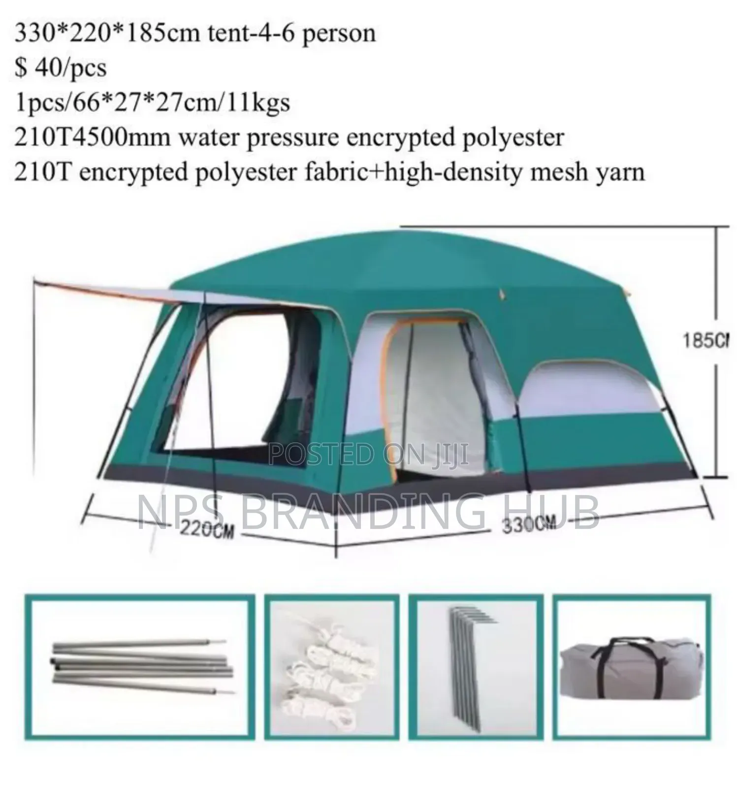 Outdoor Family Tent 220cmx330cmx185cm Cs