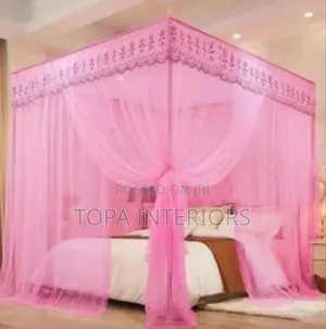 Four Fours Pink Canopy Mosquito Net With Four Stands