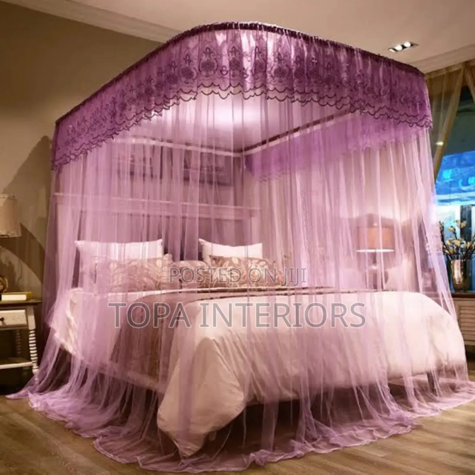 Lightweight Two Stand Canopy Mosquito Net Running on Its Curtain Rails
