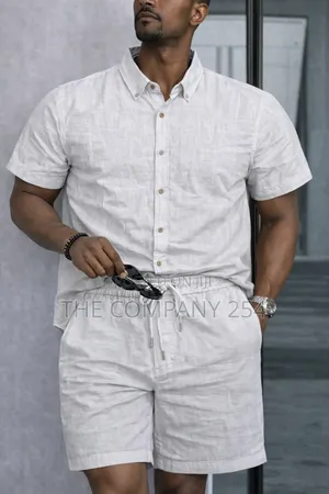 Quality 2 Piece Linen Stripped Shirt,Short Suits Available