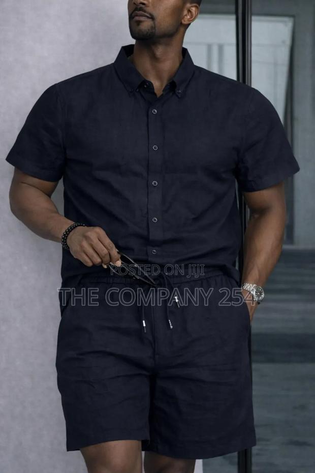 Quality 2 Piece Linen Stripped Shirt,Short Suits Available - thumbnail 2
