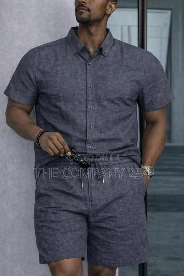 Quality 2 Piece Linen Stripped Shirt,Short Suits Available - thumbnail 3
