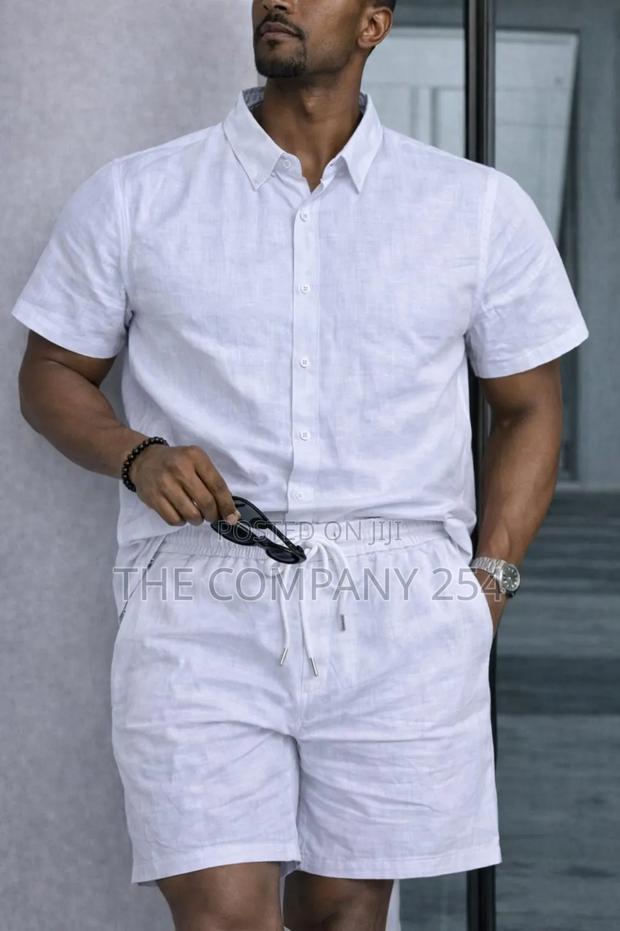 Quality 2 Piece Linen Stripped Shirt,Short Suits Available - thumbnail 4