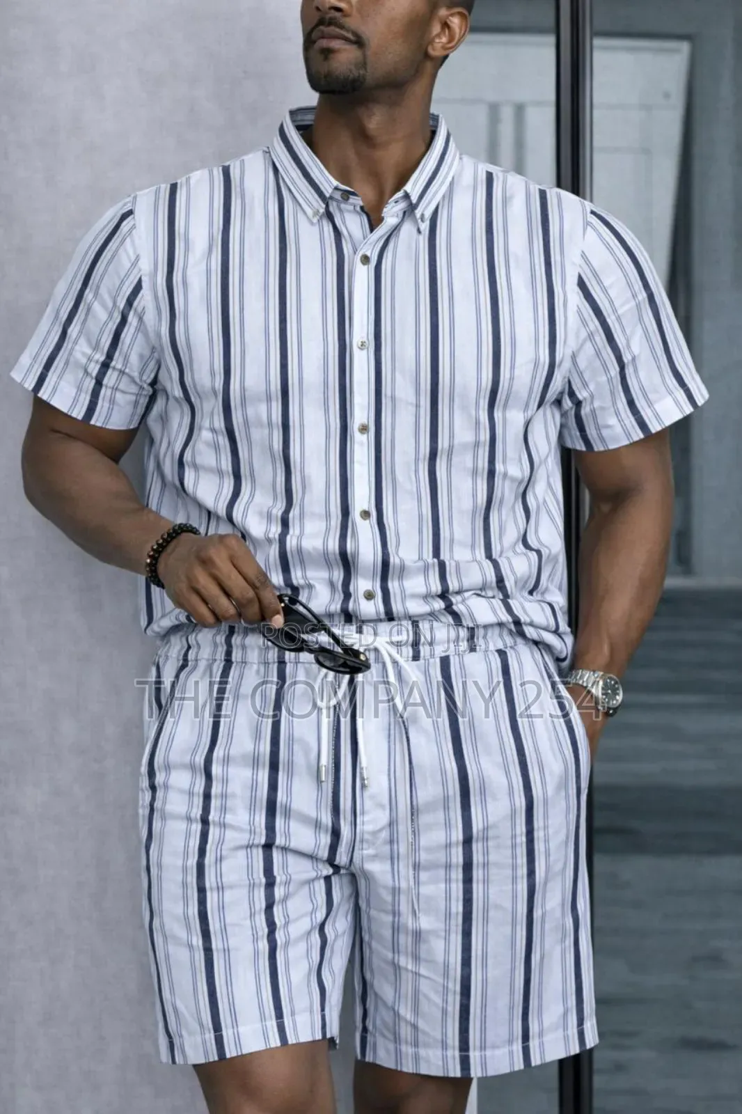 Quality 2 Piece Linen Stripped Shirt,Short Suits Available
