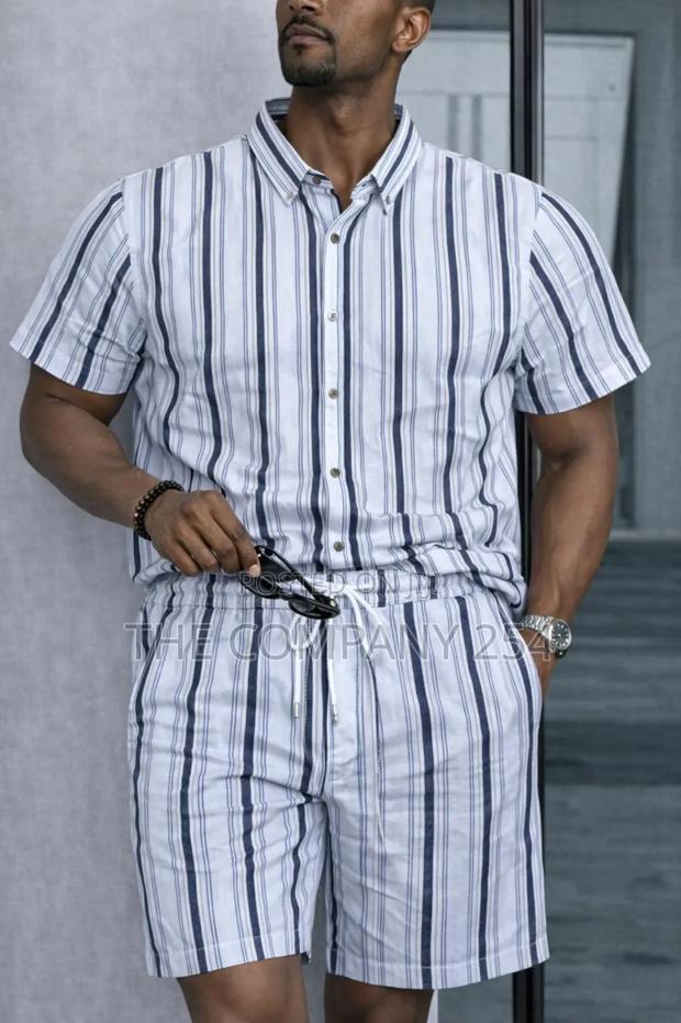 Quality 2 Piece Linen Stripped Shirt,Short Suits Available - thumbnail 6