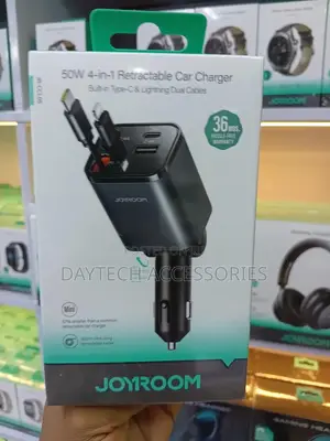 Joyroom 4 in 1 Car Charger With 50w Fast Charging Retractable Cables.