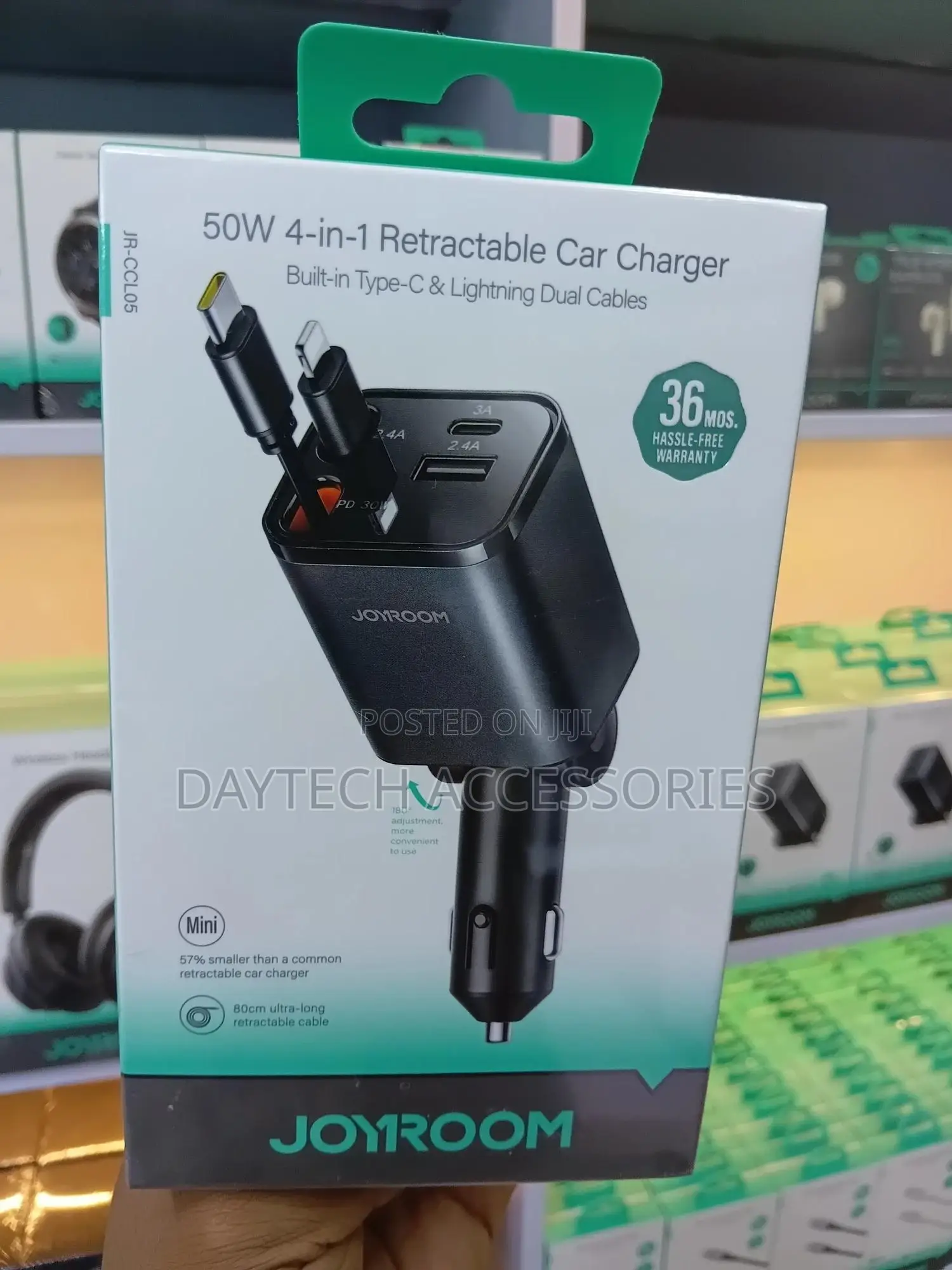 Joyroom 50w Ccl05 Retractable Cables 4-in-1 Car Charger