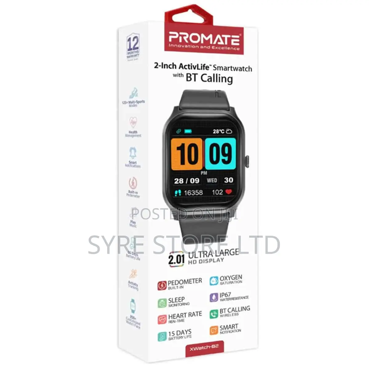 Bt Calling, 2.01" Hd, Ip67 Smartwatch-Promate Xwatch-B2