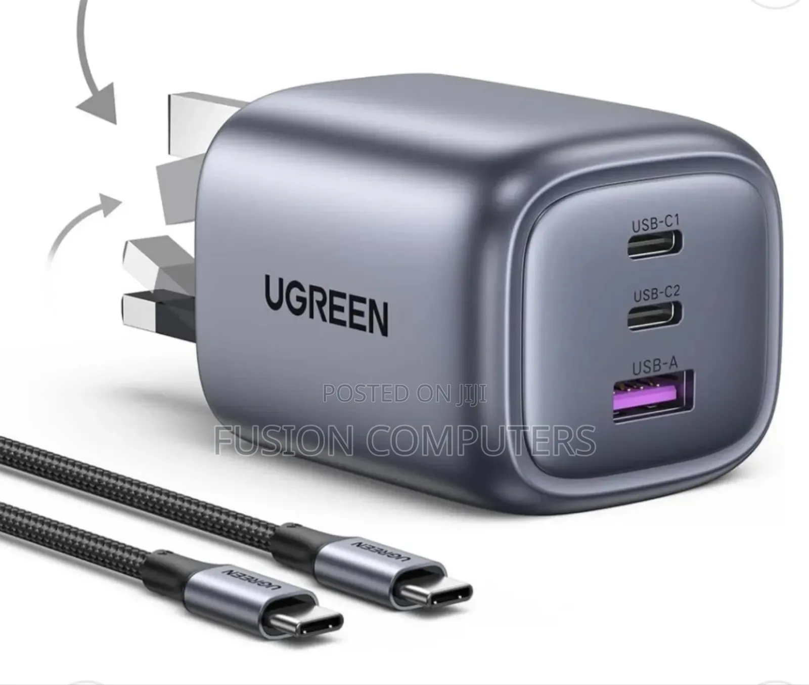 Ugreen X755 Nexode Pro 65w 3-Port Gan Fast Charger (Uk Plug) Grey