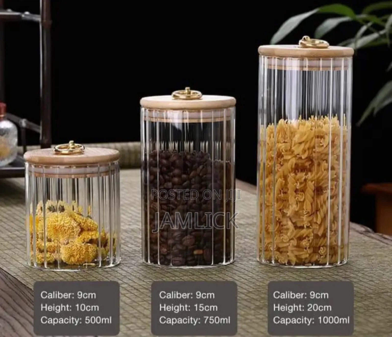 3pcs Set Glass Storage Jars With Bamboo Lids - Jy