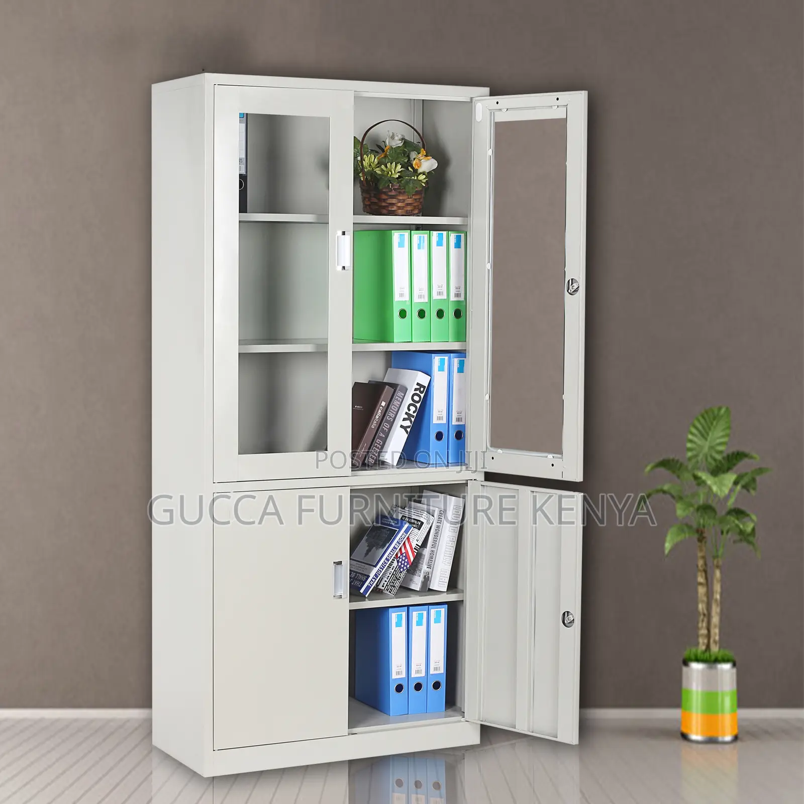 2-Door Steel Filing Cabinet With Half-Glass Front