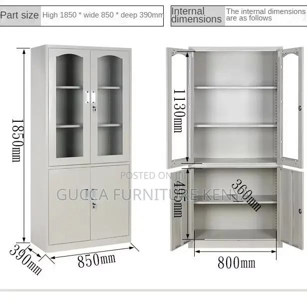 2-Door Steel Filing Cabinet With Half-Glass Front