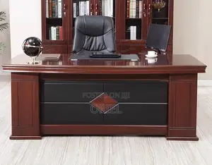 Office Desk : L-Shaped Mahogany Office Executive Desk
