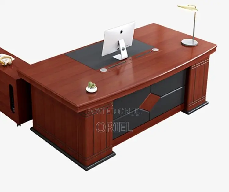 Office Desk : L-Shaped Mahogany Office Executive Desk