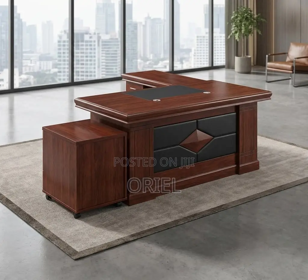 Office Desk : L-Shaped Mahogany Office Executive Desk