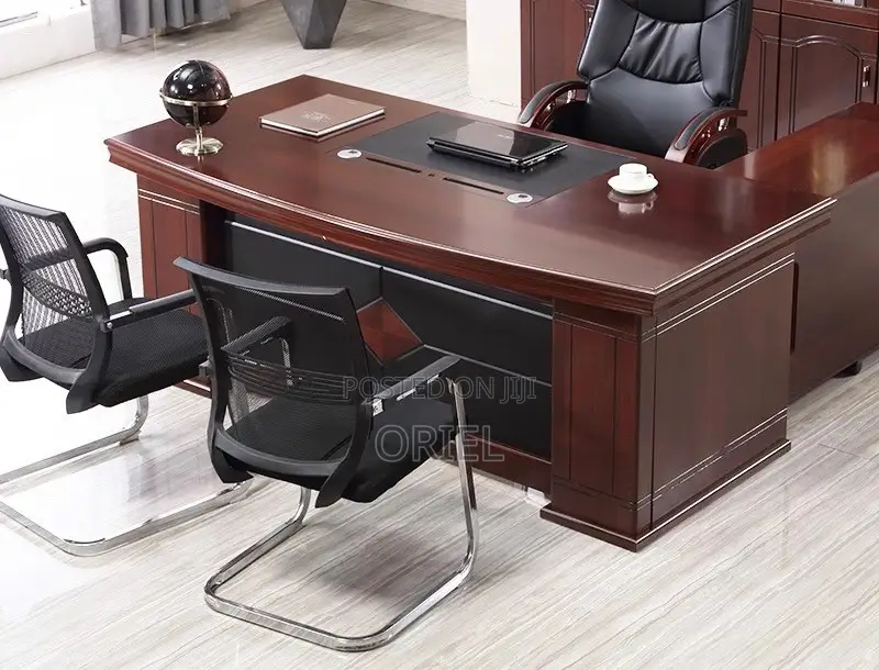 Office Desk : L-Shaped Mahogany Office Executive Desk