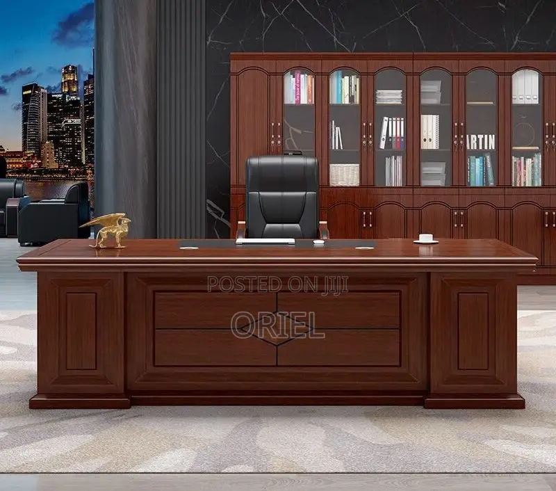 Office Desk : L-Shaped Mahogany Office Executive Desk
