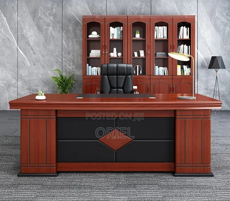 Office Desk : L-Shaped Mahogany Office Executive Desk